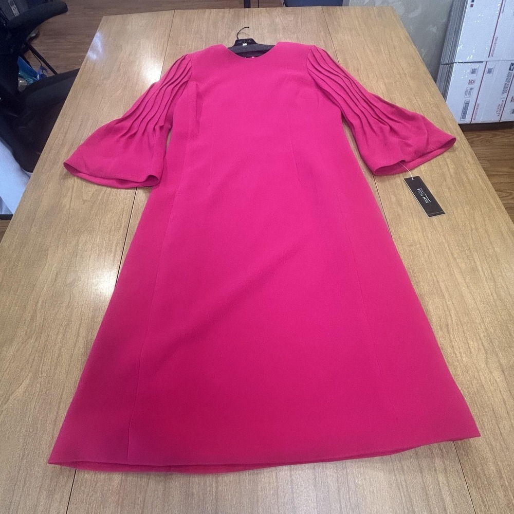Teri‎ Jon Dress Womens 6 Pink Pleated Bell Sleeve Shift Knee Length Formal Party